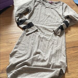 Gray Long Sleeve Dress with Black Accents